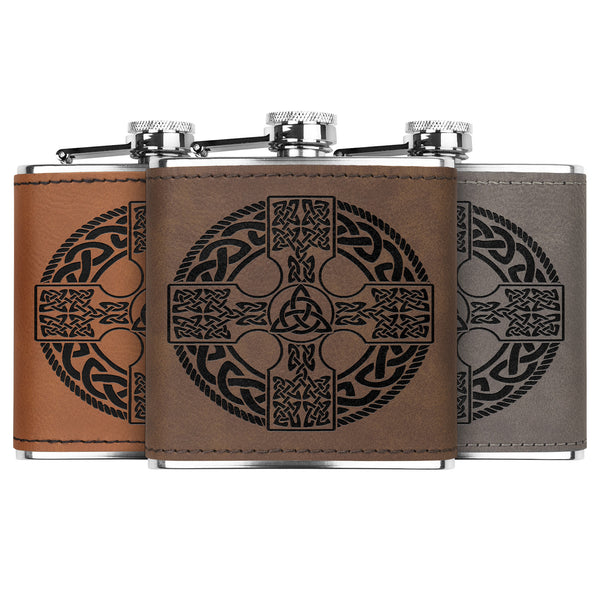 ☘️ Irish Celtic Cross Shield Premium Leather Flask ☘️