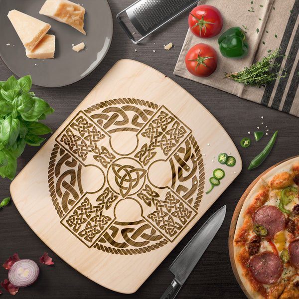 Irish Celtic Cross Shield Hardwood Oval Cutting Board