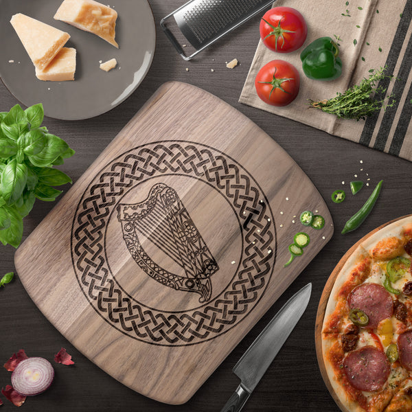 Irish Celtic Knot Harp Hardwood Oval Cutting Board