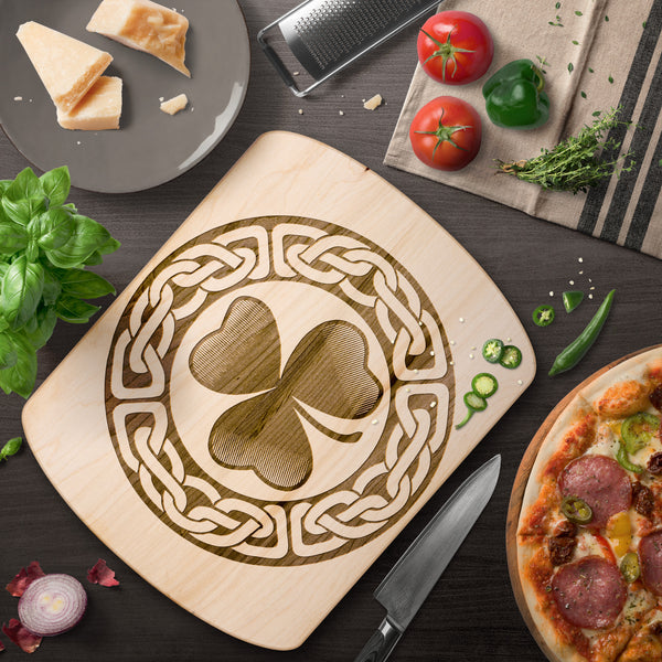 Irish Celtic Knot Shamrock Hardwood Oval Cutting Board