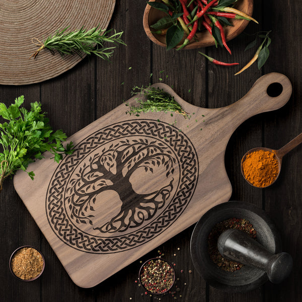Irish Celtic Knot Tree of Life Hardwood Paddle Cutting Board