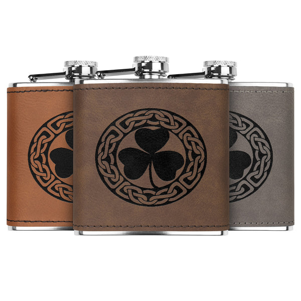 ☘️ Shamrock Celtic Knot Premium Leather Flask ☘️