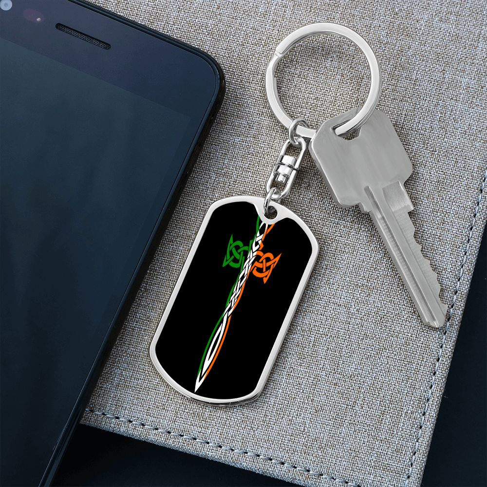 Irish Celtic Cross Dagger Graphic Dog Tag Keychain