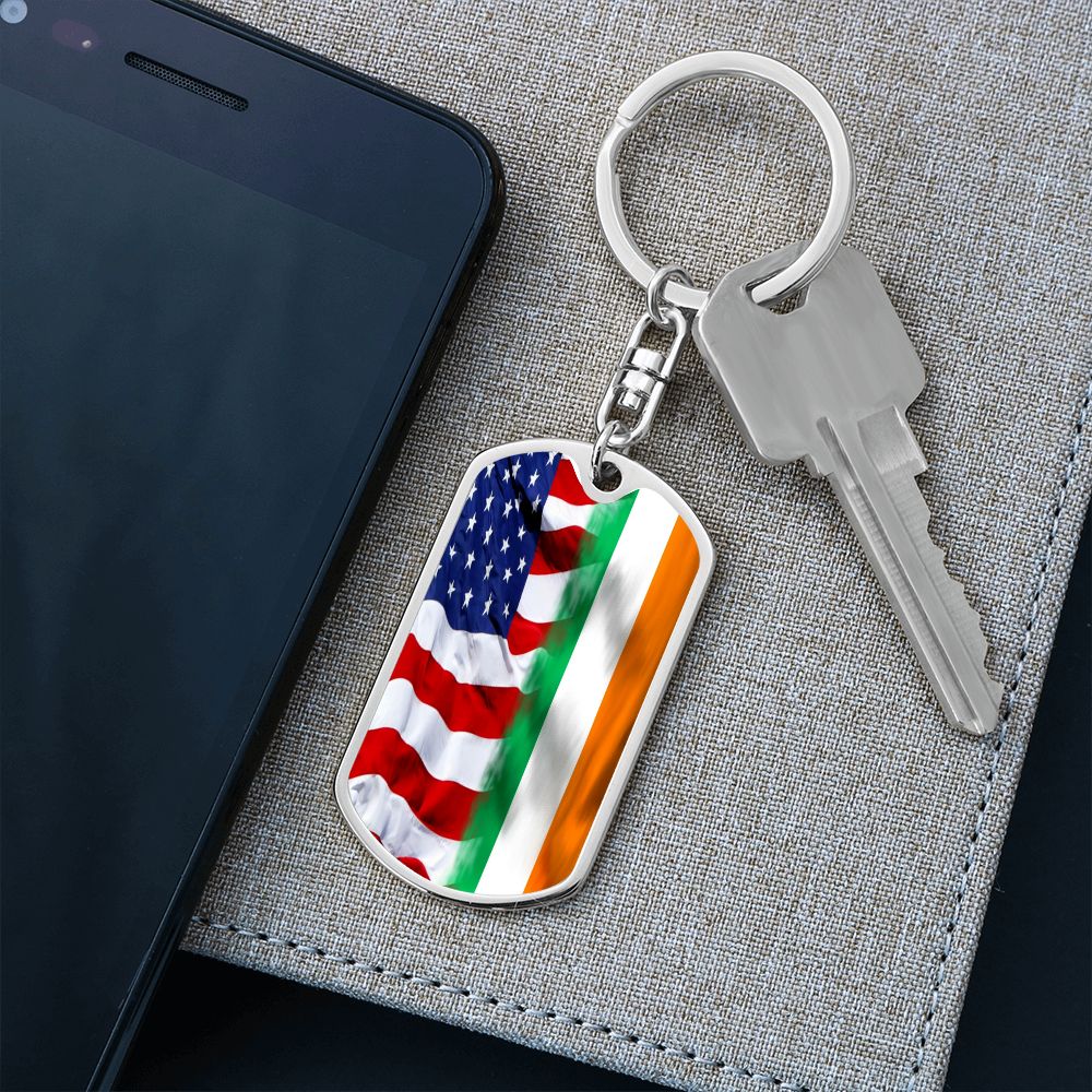 American Irish Flag Graphic Dog Tag Keychain