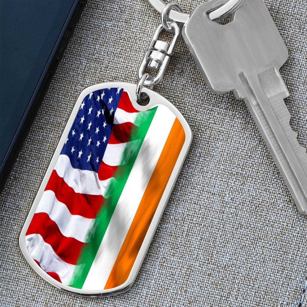 American Irish Flag Graphic Dog Tag Keychain