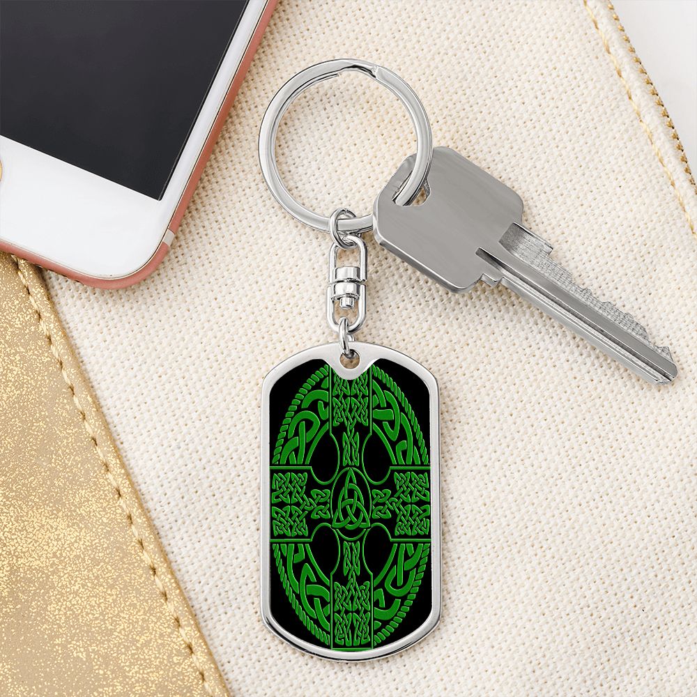 Irish Celtic Cross Shield Graphic Dog Tag Keychain