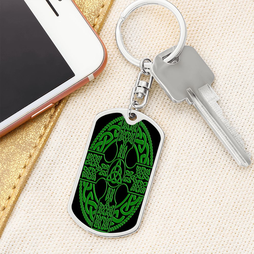 Irish Celtic Cross Shield Graphic Dog Tag Keychain