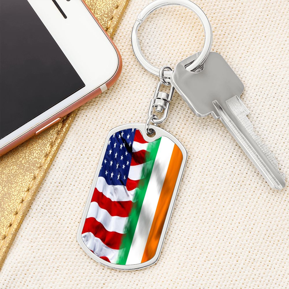 American Irish Flag Graphic Dog Tag Keychain
