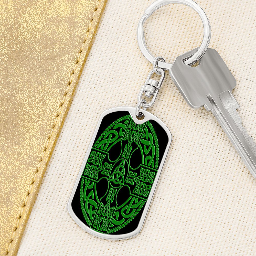 Irish Celtic Cross Shield Graphic Dog Tag Keychain