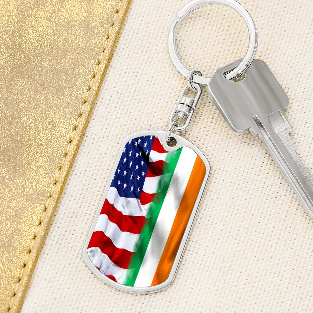 American Irish Flag Graphic Dog Tag Keychain