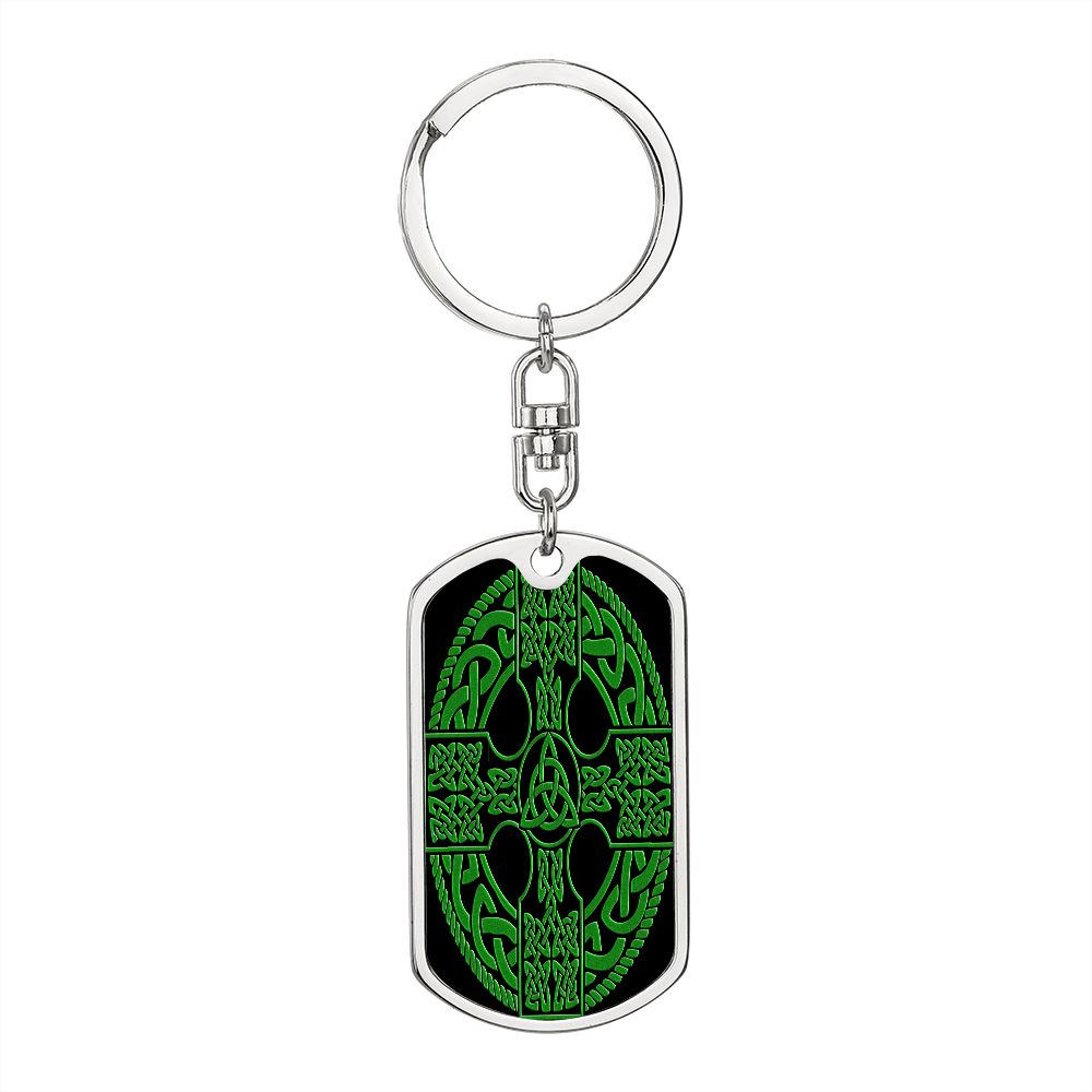 Irish Celtic Cross Shield Graphic Dog Tag Keychain