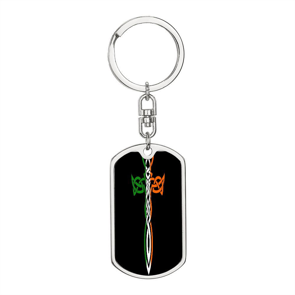 Irish Celtic Cross Dagger Graphic Dog Tag Keychain