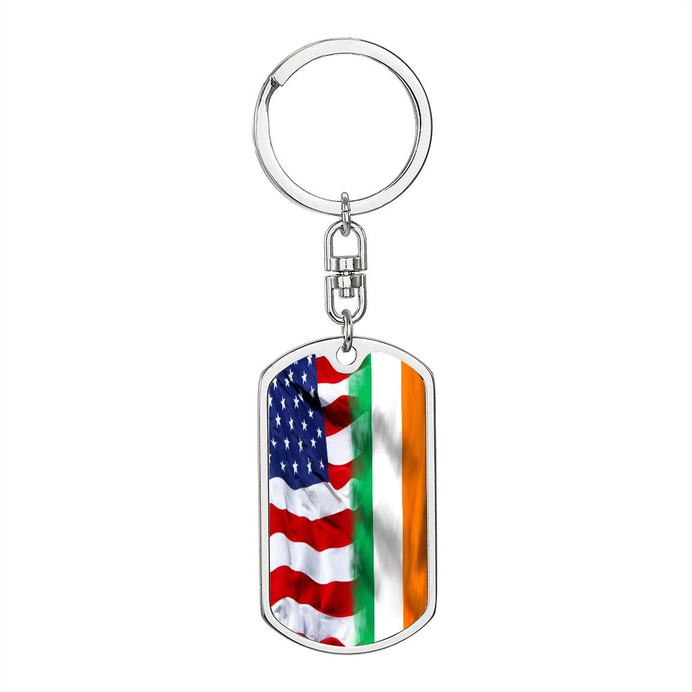 American Irish Flag Graphic Dog Tag Keychain