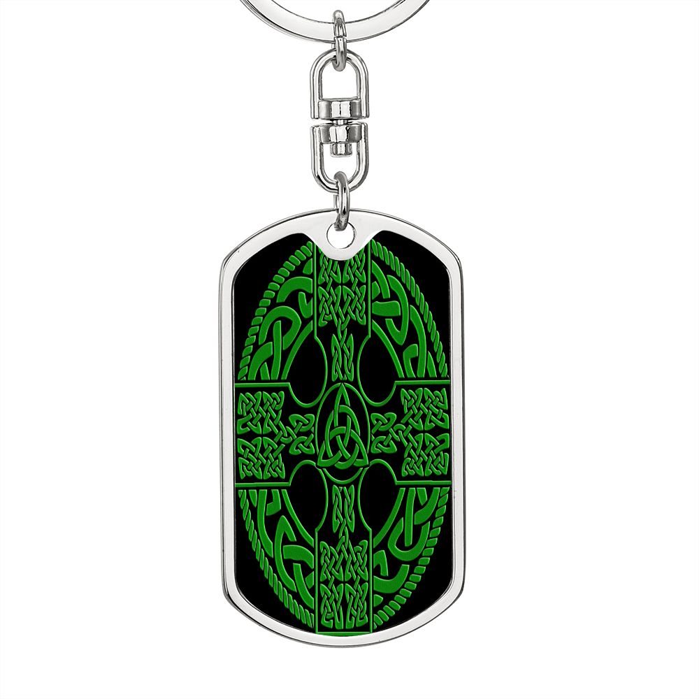 Irish Celtic Cross Shield Graphic Dog Tag Keychain