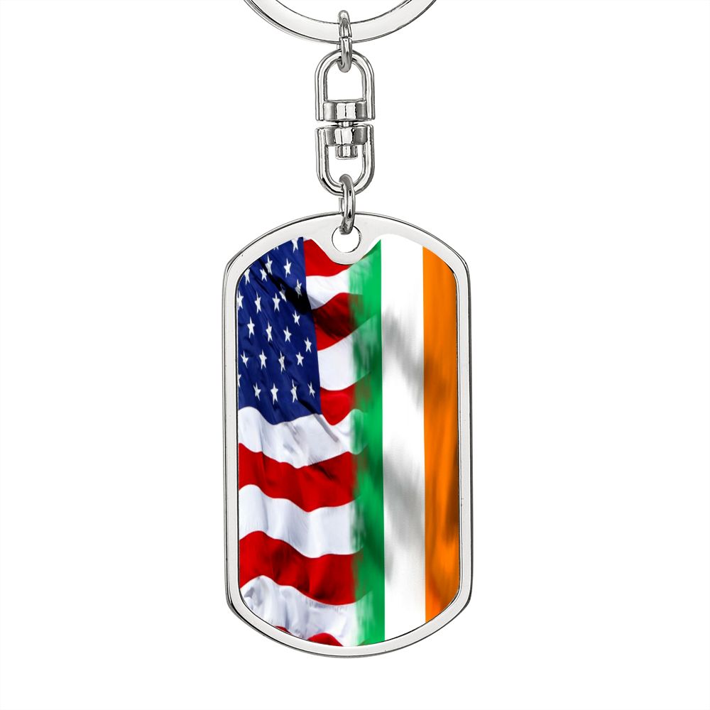 American Irish Flag Graphic Dog Tag Keychain
