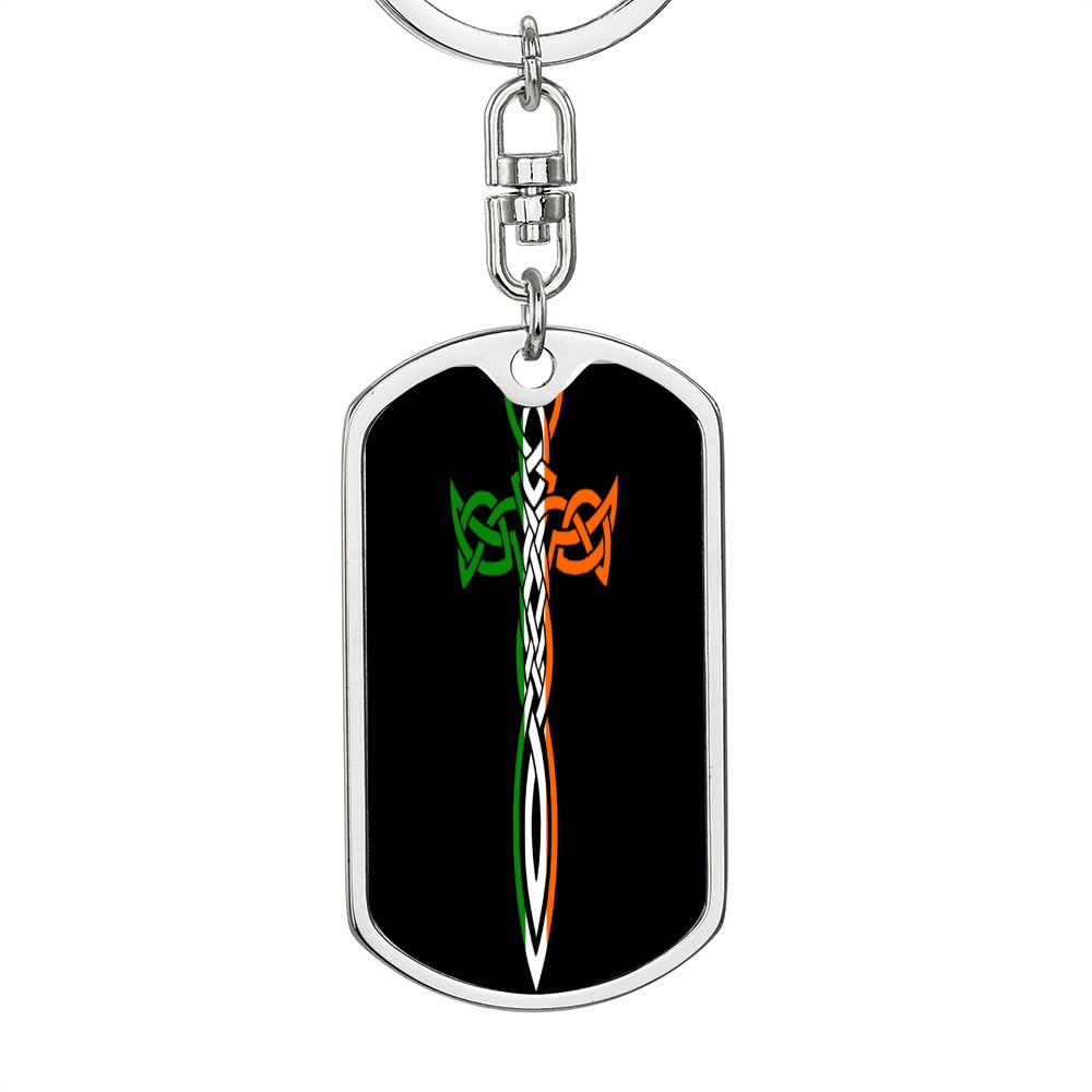Irish Celtic Cross Dagger Graphic Dog Tag Keychain