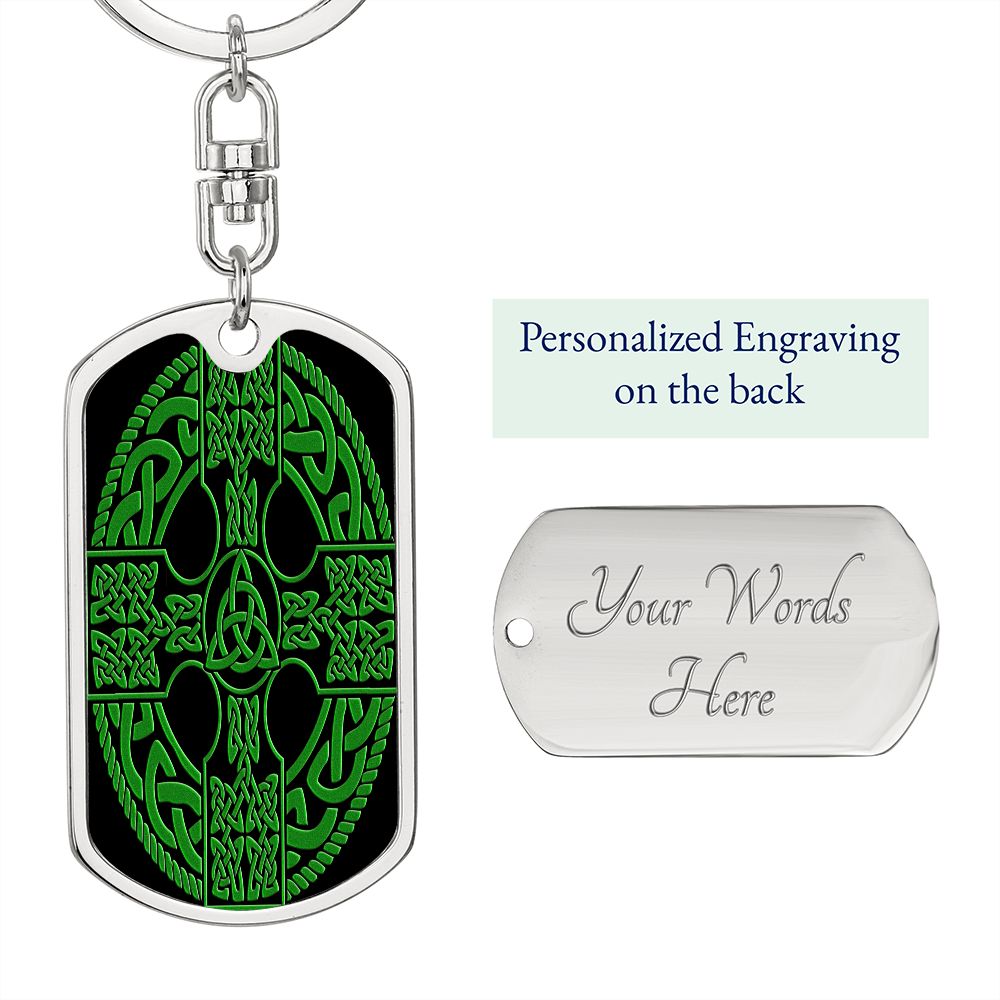 Irish Celtic Cross Shield Graphic Dog Tag Keychain