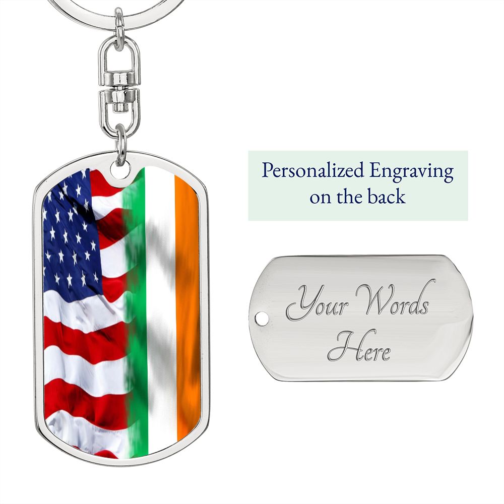 American Irish Flag Graphic Dog Tag Keychain