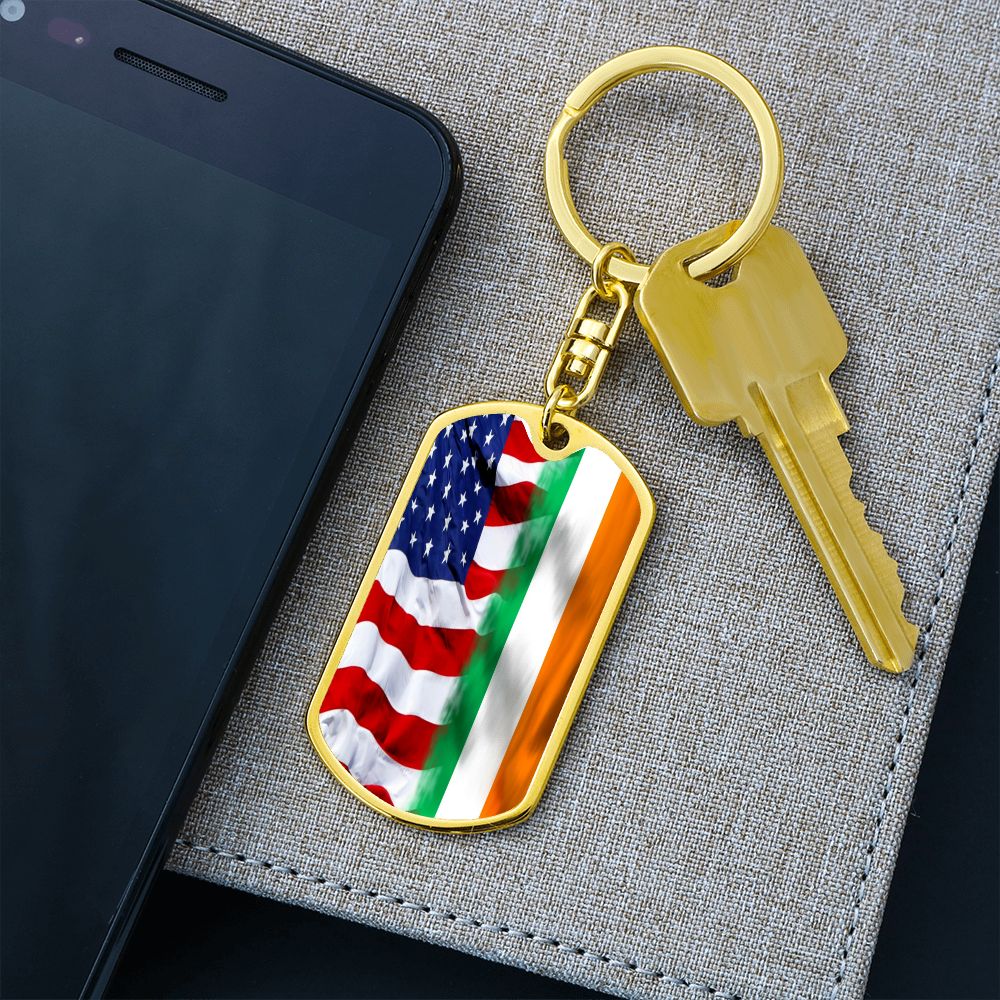 American Irish Flag Graphic Dog Tag Keychain