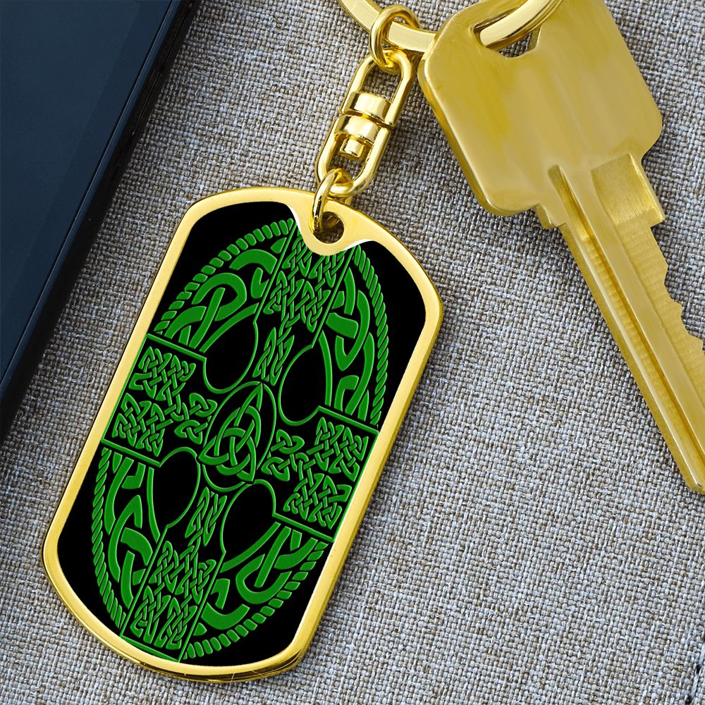 Irish Celtic Cross Shield Graphic Dog Tag Keychain