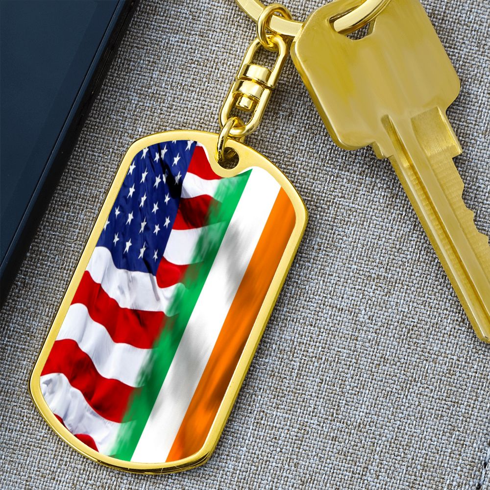 American Irish Flag Graphic Dog Tag Keychain