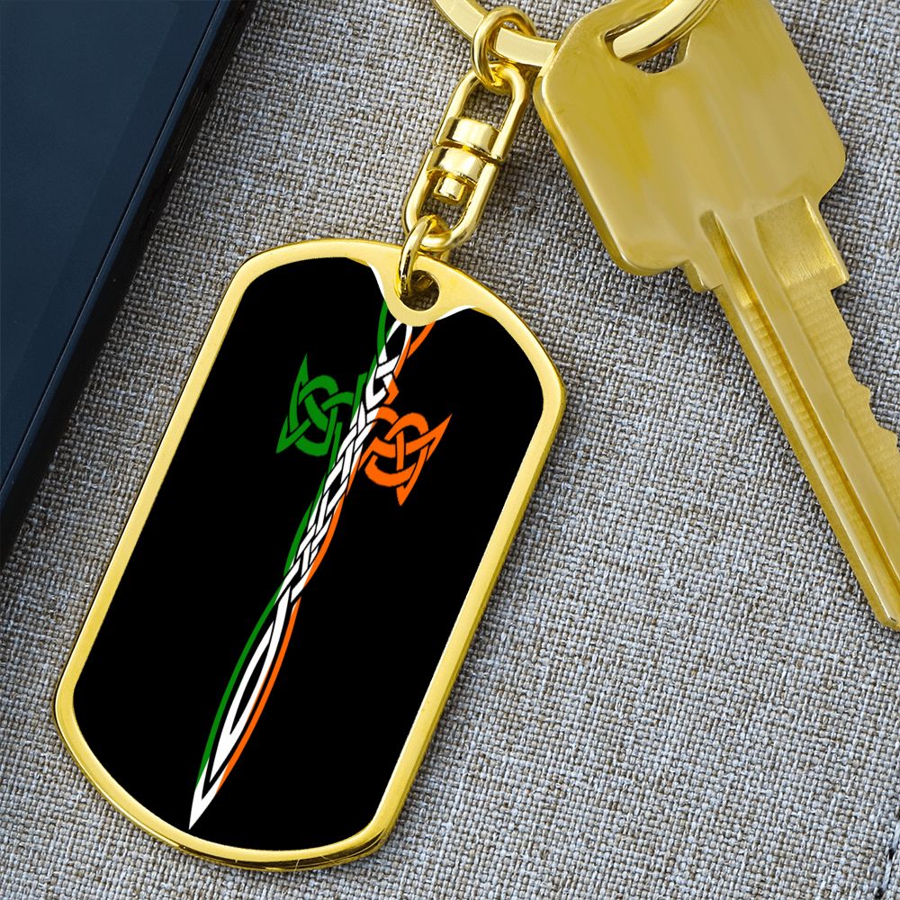 Irish Celtic Cross Dagger Graphic Dog Tag Keychain