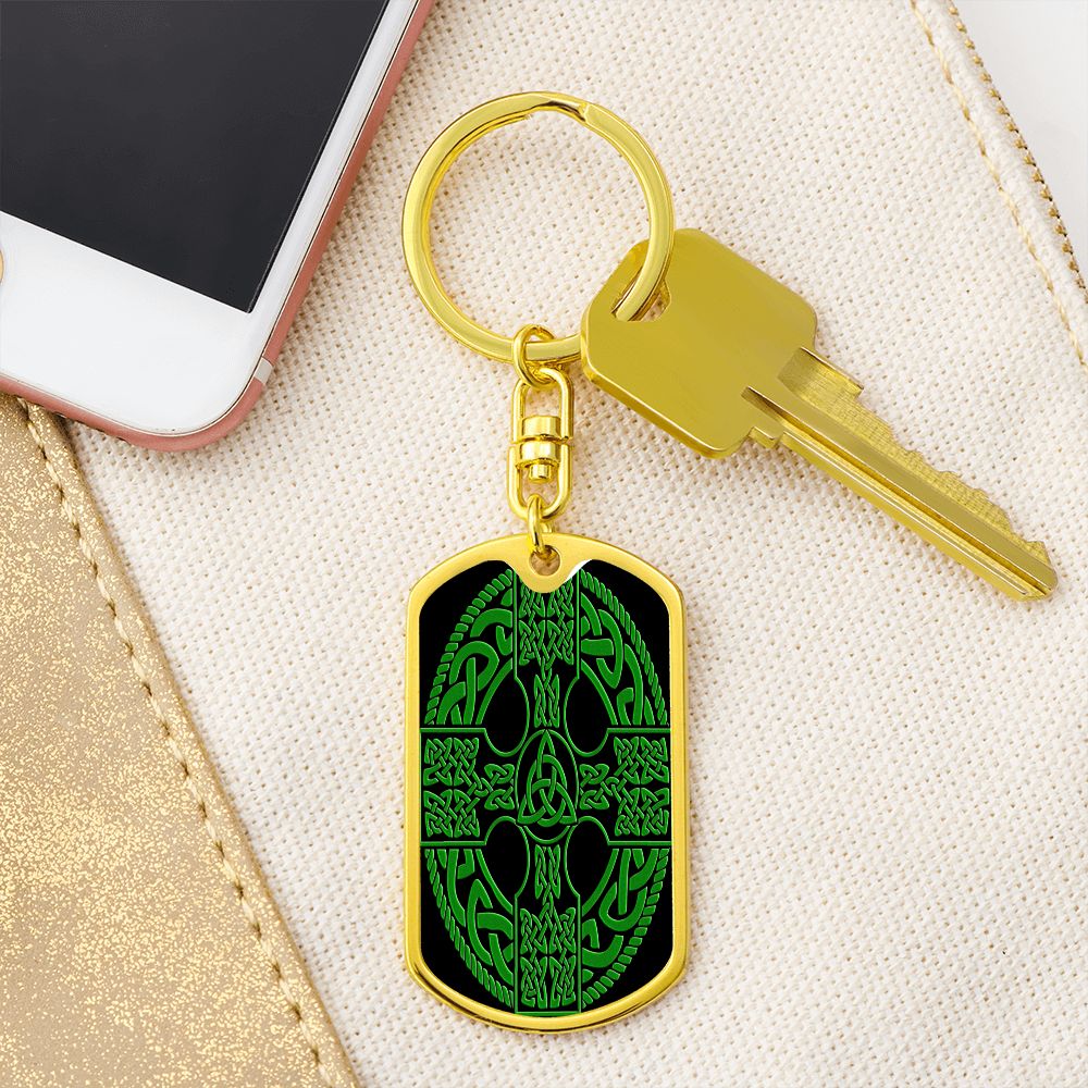 Irish Celtic Cross Shield Graphic Dog Tag Keychain