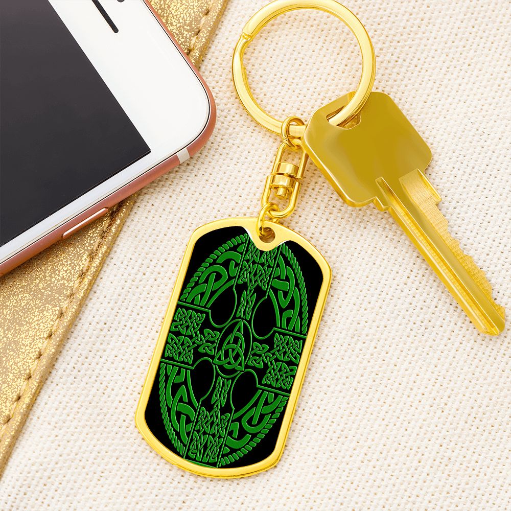 Irish Celtic Cross Shield Graphic Dog Tag Keychain