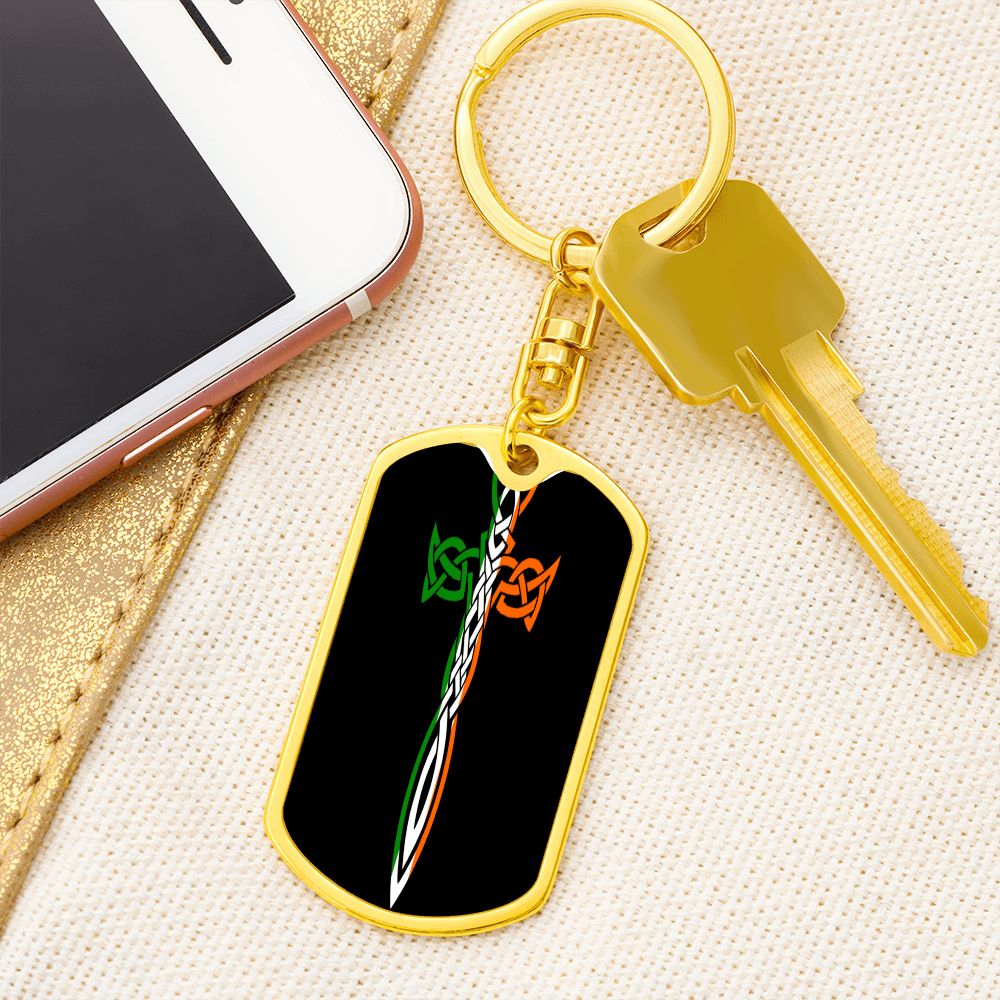 Irish Celtic Cross Dagger Graphic Dog Tag Keychain