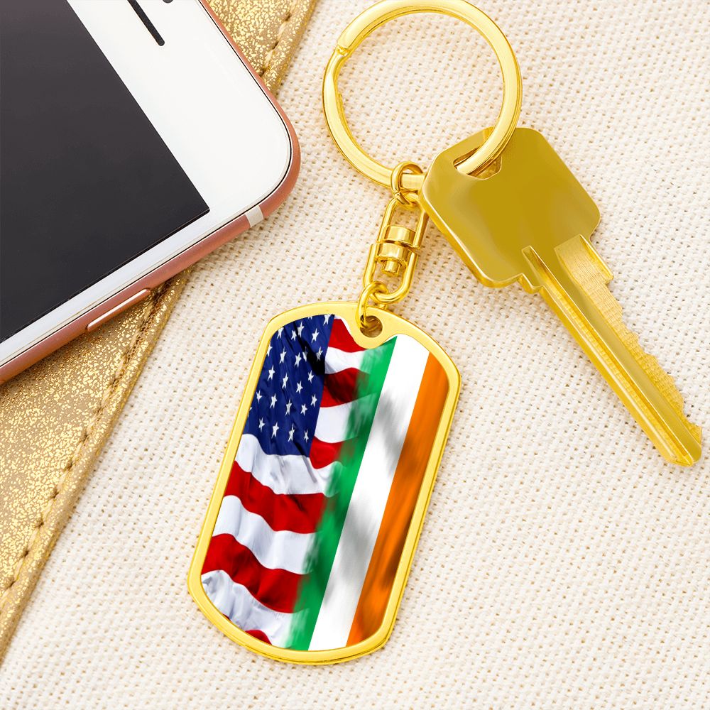 American Irish Flag Graphic Dog Tag Keychain