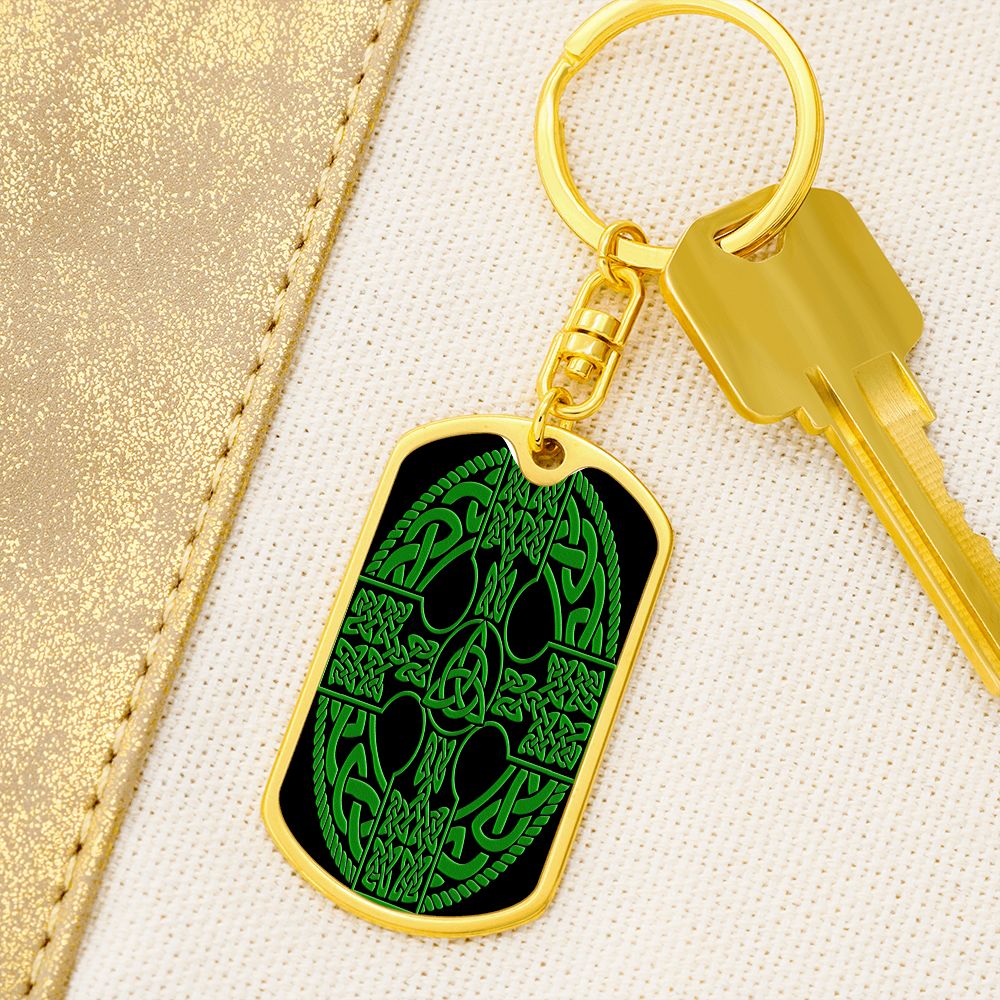 Irish Celtic Cross Shield Graphic Dog Tag Keychain