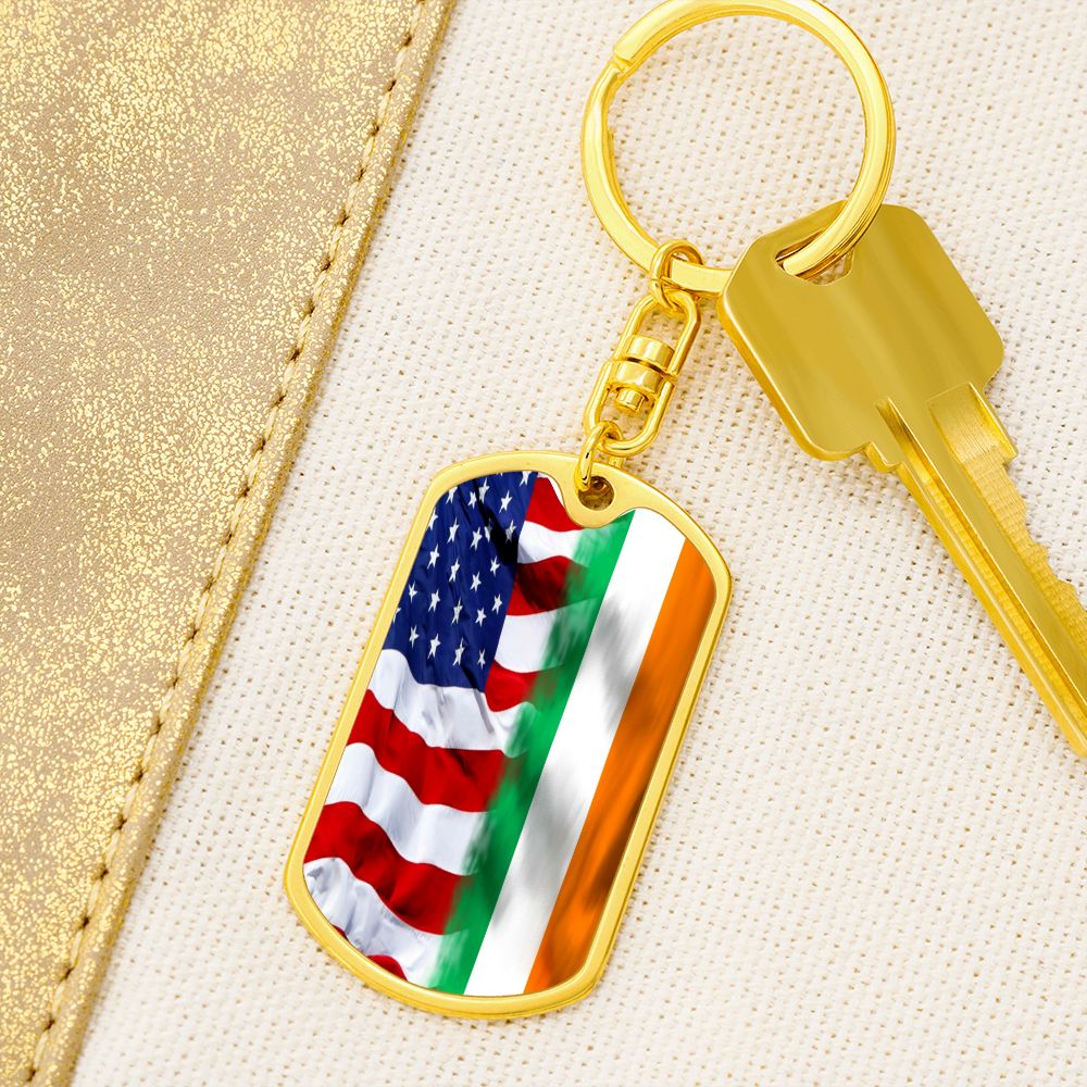 American Irish Flag Graphic Dog Tag Keychain