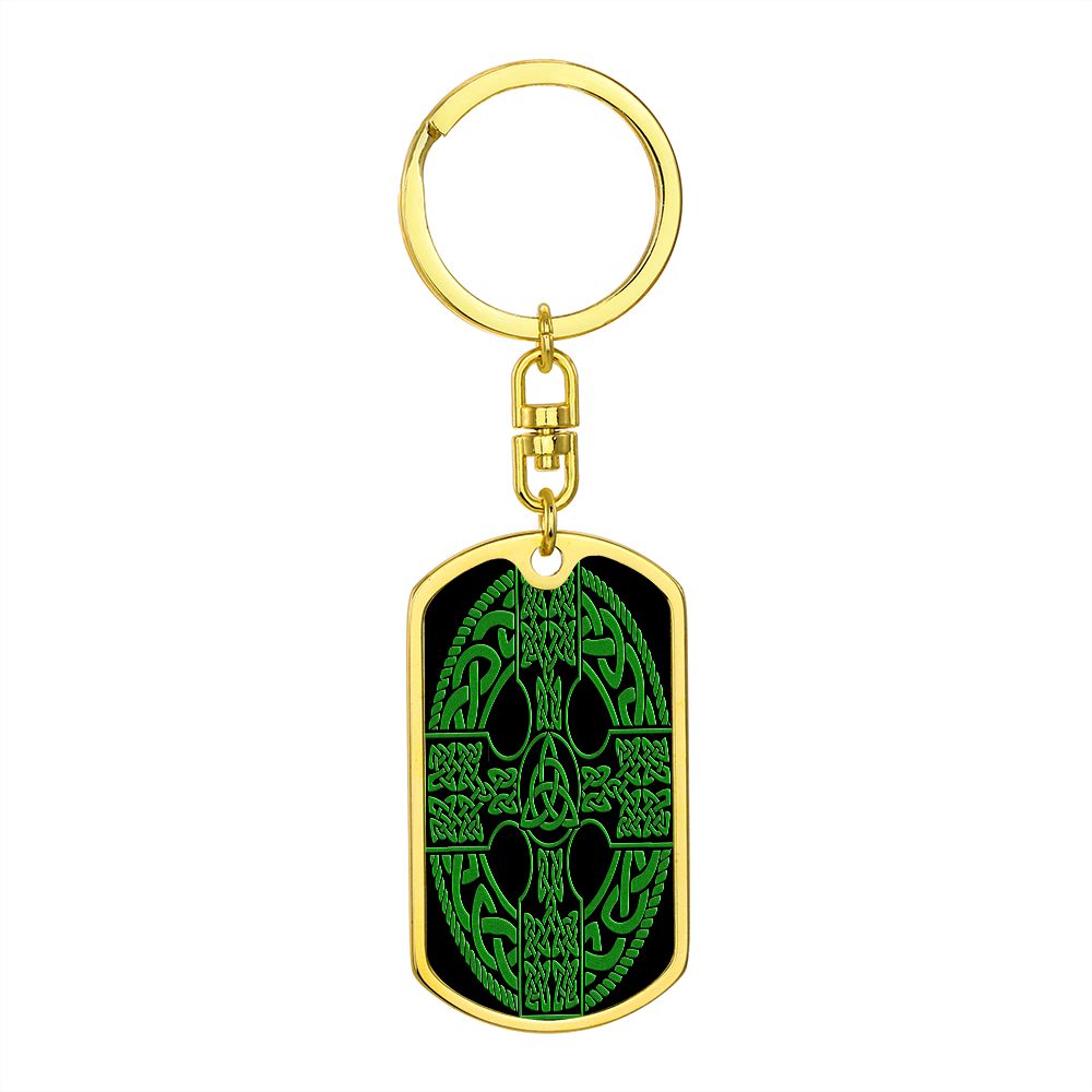 Irish Celtic Cross Shield Graphic Dog Tag Keychain