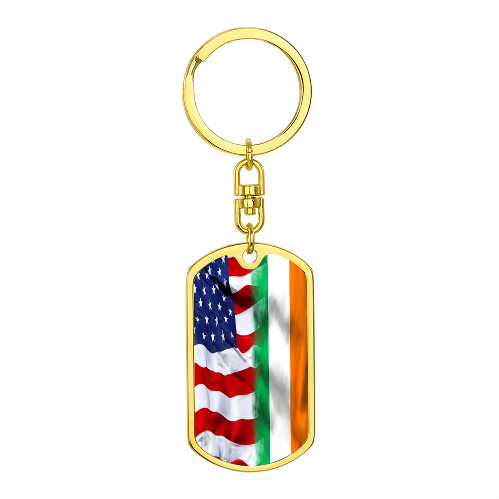 American Irish Flag Graphic Dog Tag Keychain