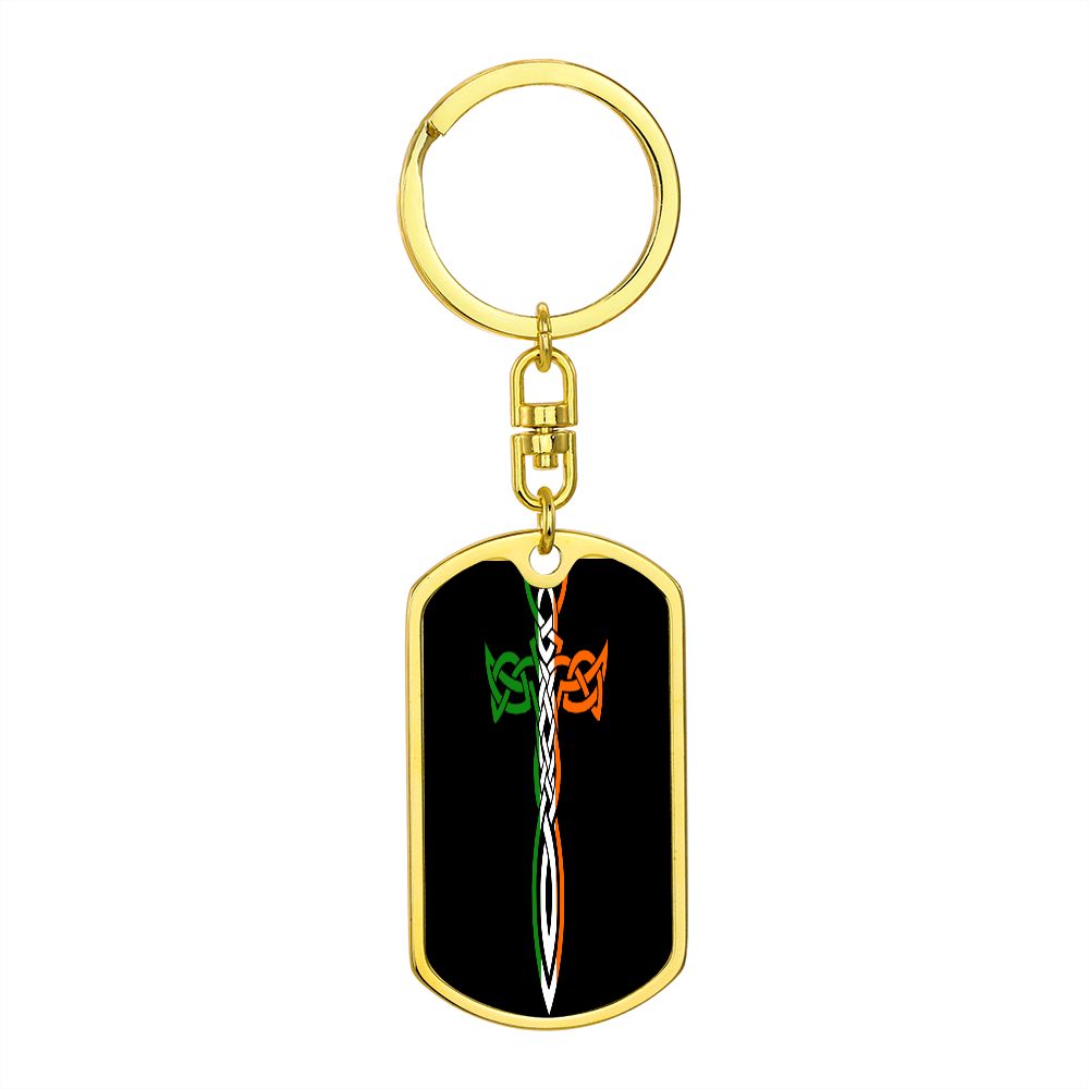 Irish Celtic Cross Dagger Graphic Dog Tag Keychain