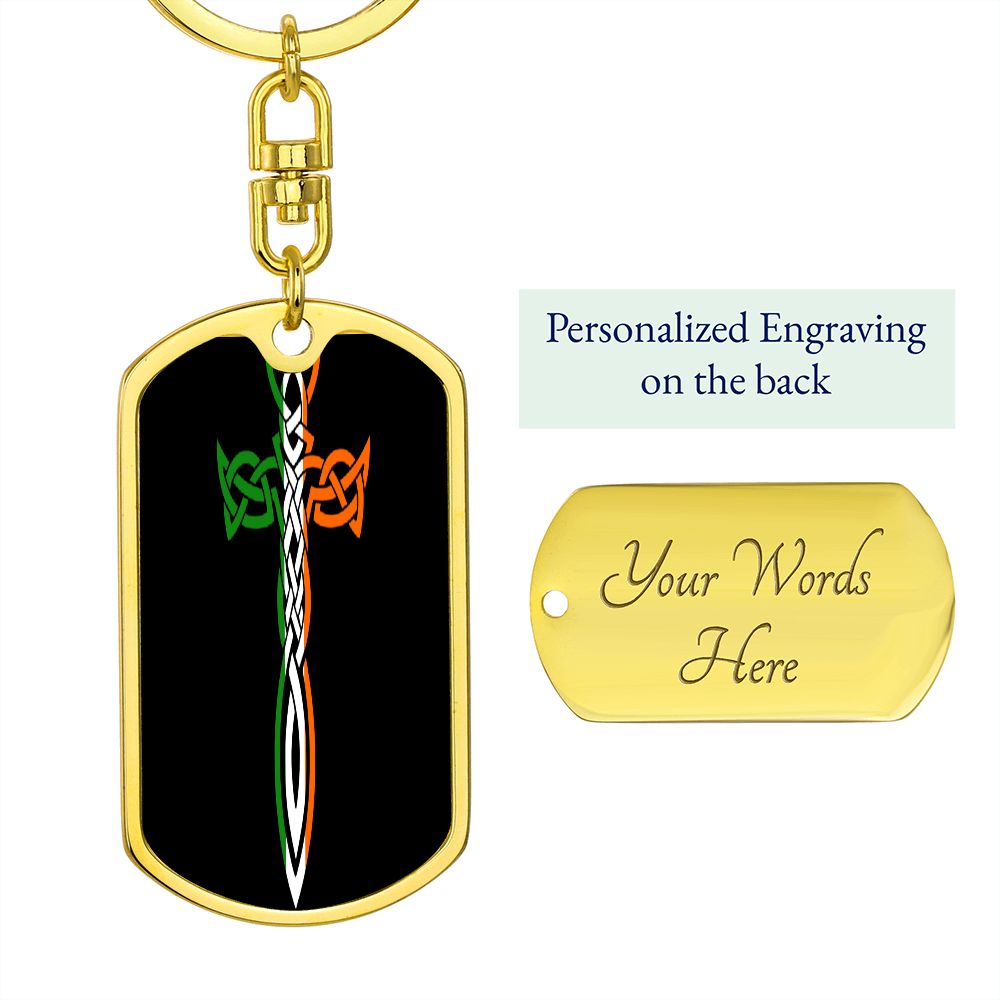 Irish Celtic Cross Dagger Graphic Dog Tag Keychain
