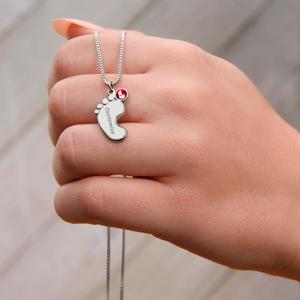 ☘️ Shamrock Custom Baby Feet Necklace with Birthstone ☘️