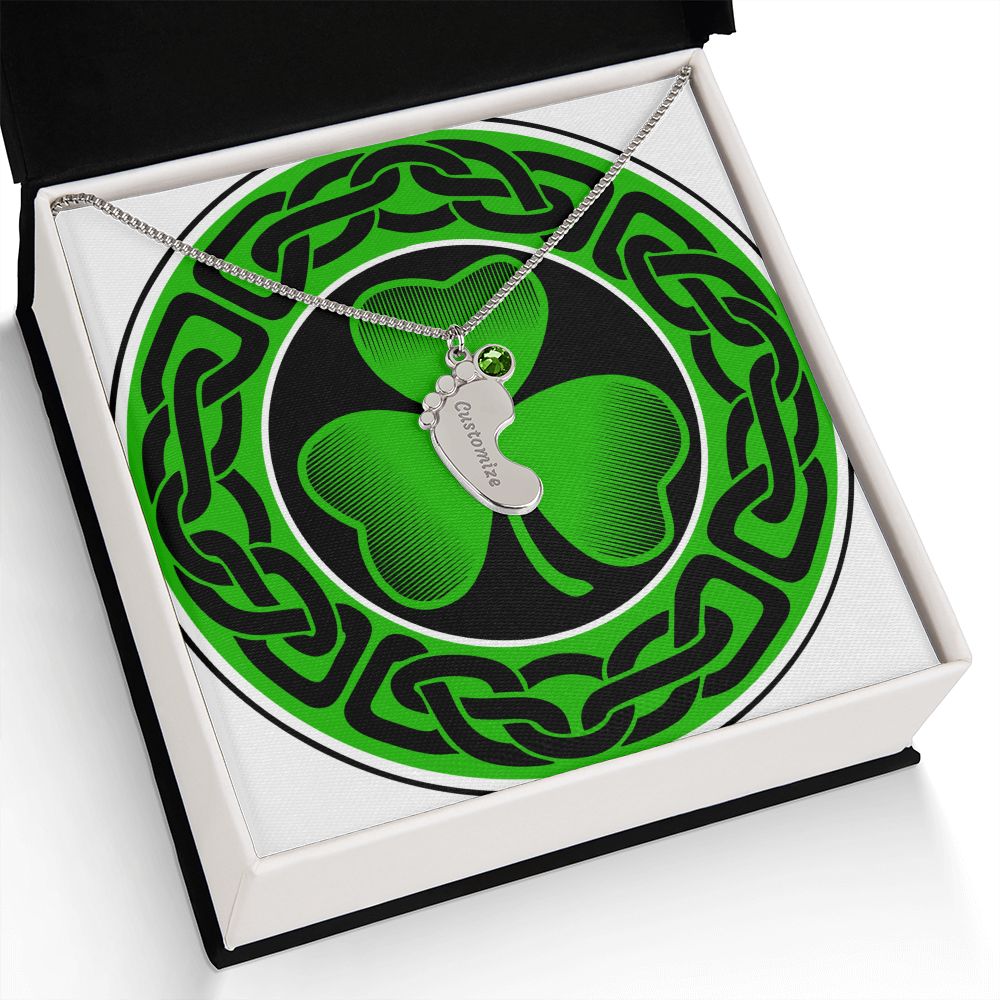 ☘️ Shamrock Custom Baby Feet Necklace with Birthstone ☘️