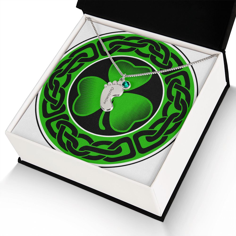 ☘️ Shamrock Custom Baby Feet Necklace with Birthstone ☘️
