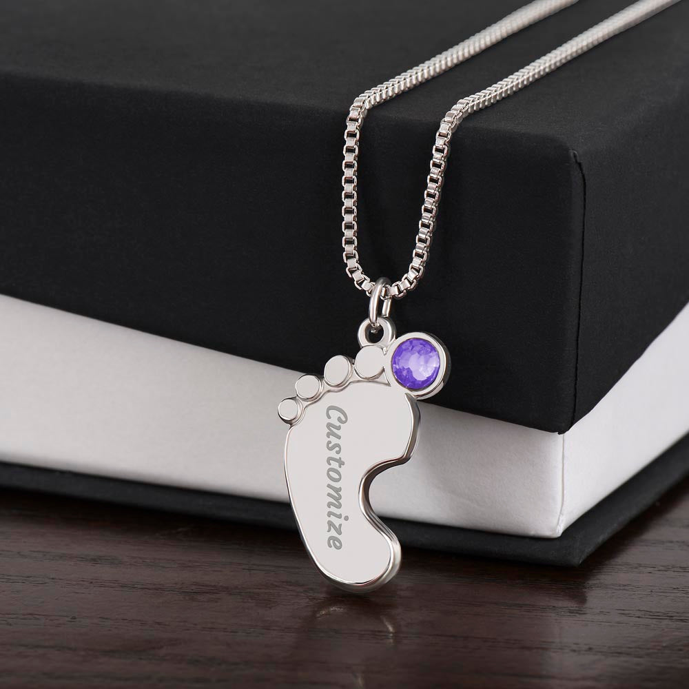 ☘️ Shamrock Custom Baby Feet Necklace with Birthstone ☘️