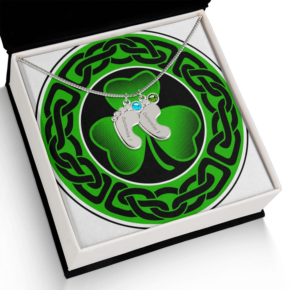 ☘️ Shamrock Custom Baby Feet Necklace with Birthstone ☘️