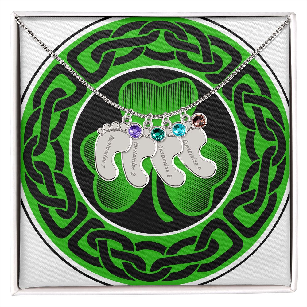 ☘️ Shamrock Custom Baby Feet Necklace with Birthstone ☘️