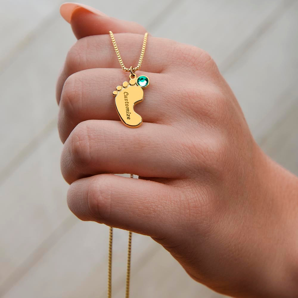 ☘️ Shamrock Custom Baby Feet Necklace with Birthstone ☘️