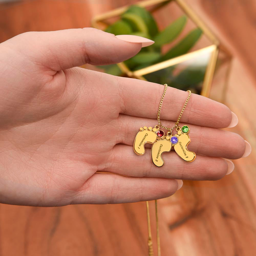 ☘️ Shamrock Custom Baby Feet Necklace with Birthstone ☘️