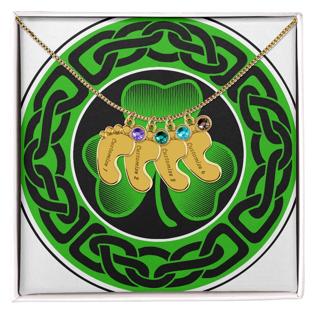 ☘️ Shamrock Custom Baby Feet Necklace with Birthstone ☘️