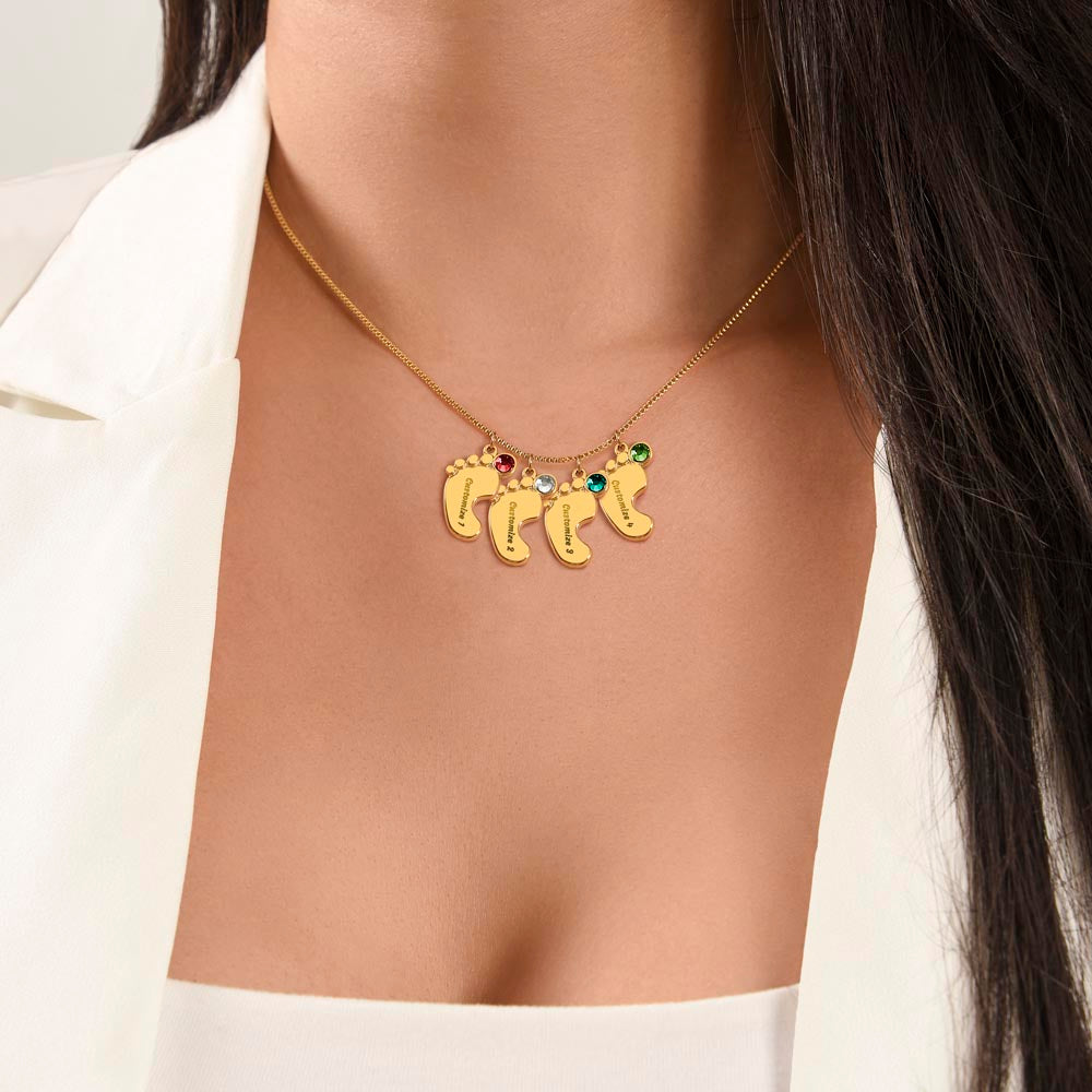 ☘️ Irish Celtic Cross Shield Custom Baby Feet Necklace with Birthstone ☘️