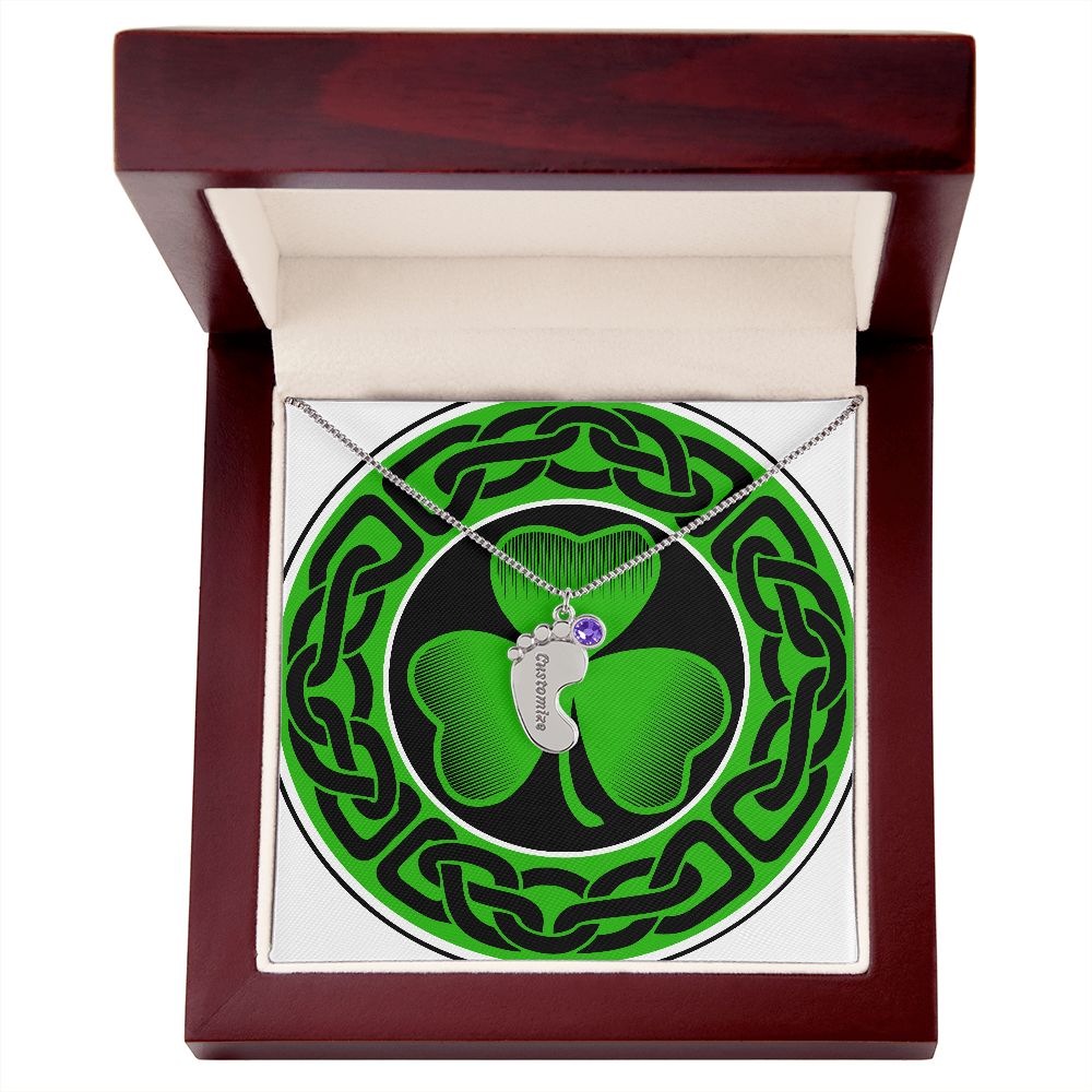 ☘️ Shamrock Custom Baby Feet Necklace with Birthstone ☘️