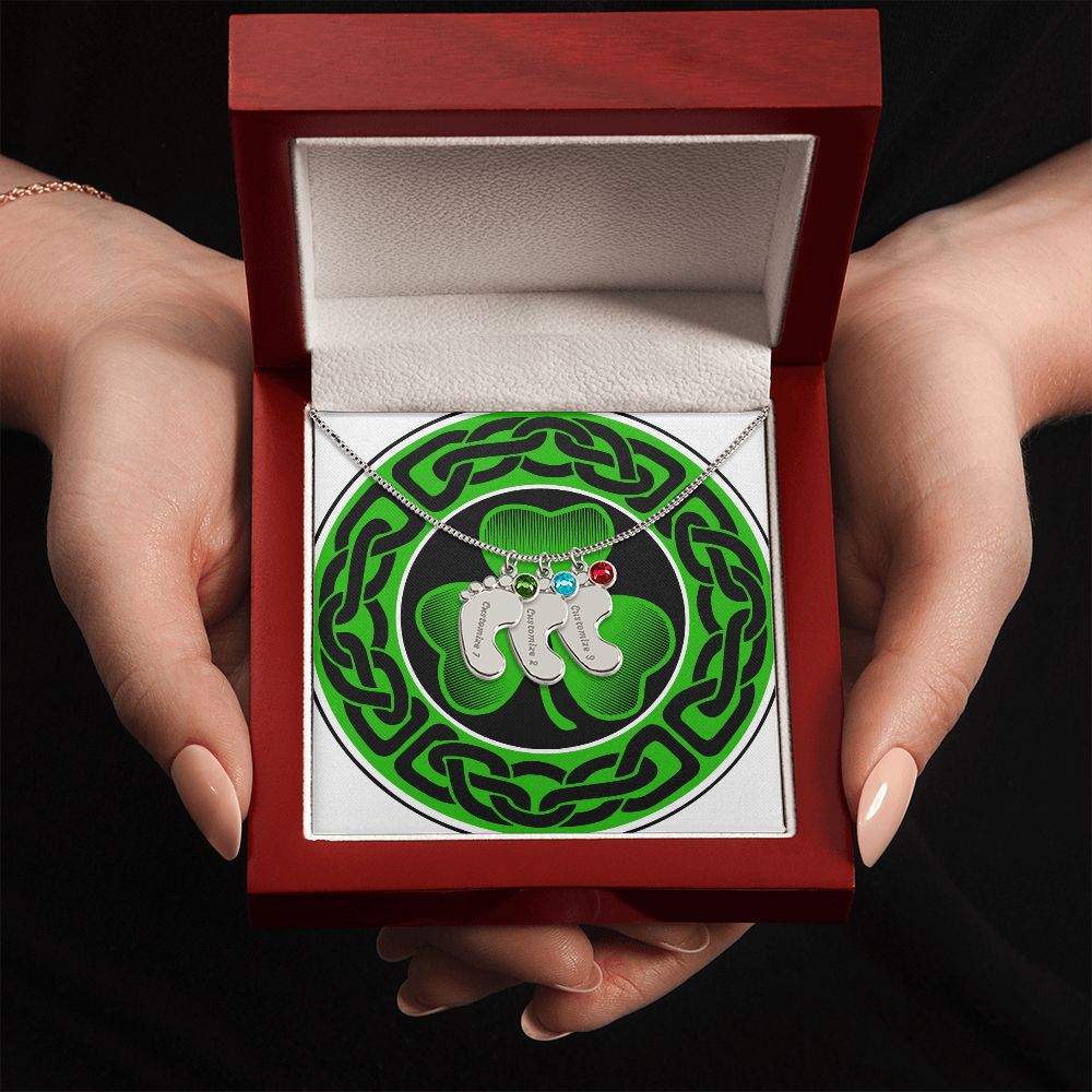 ☘️ Shamrock Custom Baby Feet Necklace with Birthstone ☘️