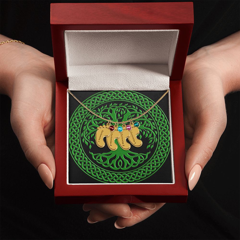 ☘️ Irish Tree of Life Custom Baby Feet Necklace with Birthstone ☘️