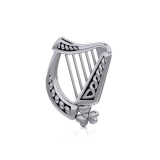 ☘️ Sterling Silver Irish Harp Pendant with Shamrock Necklace ☘️